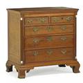 Chippendale chest of drawers mahogany and maple with two over three graduated drawers and fluted corner columns with ogee bracket feet mid 18th c 33 12 x 32 34 x 20