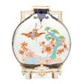 Royal worcester porcelain moon flask in the imari palette with a stork in flight late 19th c marked 10 14
