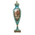 Sevres style bronze mounted covered urn central reserves with landscape and courting couple gilt highlights late 19thearly 20th c artist signed l bertren painted mark 18