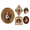Kpm etc kpm porcelain plaque depicting mary in gilt frame together with four unmarked plaques of young women late 19thearly 20th c kpm marked some titled kpm 6 12x 5 oval