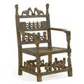 Chokwe people african wood chair carved with heads atop each upright and two birds drinking from a shared bowl brass tacked leather first half 20th c 39 x 27 12 x 23 12
