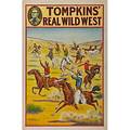 Four tompkins real wild west posters by the donaldson lithograph company ca 1914 cowboys on bucking horses hanging scene cowgirl on horseback and cowboy roundup each 20 x 30