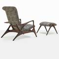 Vladimir kagan b 1927 kagandreyfuss multiposition reclining chair no 175h and ottoman new york 1950s sculpted walnut upholstery unmarked 34 x 37 x 41 17 12 x 20 x 21