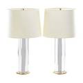 Hansen lighting co pair of table lamps new york 1960s acrylic brass double sockets paper shades unmarked bases only 18 overall 31 12 x 16 dia