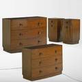 Gilbert rohde 1894  1944 herman miller bedroom suite pair of dressers no 3770 pair of nightstands no 3770 zeeland mi 1940s brazilian rosewood mahogany stained wood handles one foil