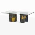 Paul evans 1931  1987 directional dining table pe24 usa 1971 welded and polychromed steel bronze glass welded signature pe 72 29 14 x 88 x 48 provenance purchased from original ow