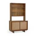 George nakashima 1905  1990 nakashima studios cabinet and bookcase new hope pa 19771978 walnut pandanus cloth unmarked overall 80 14 x 48 x 20 bookcase 48 x 42 x 12 cabinet 32