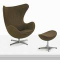 Arne jacobsen 1902  1971 fritz hansen egg chair and ottoman nos 3317 and 3127 denmark c 1971 wool upholstery aluminum plastic foil label and raised signature to chair ottoman unmarked