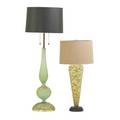 Italian two large table lamps 1960s cased glass gilt and stained wood brass double sockets paper and linen shades unmarked taller base only 34 overall 54 12 x 20 dia shorter base o