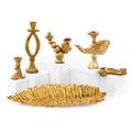 Pierre casenove nicolas de wael fondica leaf dish and five gilt metal candlesticks france ca 2000 all signed two dated dish 1 34 x 19 x 7 tallest candlestick 10 14 x 3 x 2 12