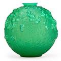 Lalique druide vase cased green glass france des 1924 m p 425 no 937 etched r lalique france no 937 7 x 7