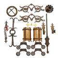 Samuel yellin metalworkers box of assorted wrought iron hardware items not all pictured including sconces grate brackets door lock and door handle philadelphia pa 1920s80s some pieces mar