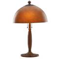 Handel table lamp with brown mosserine shade meriden ct ca 1910 patinated metal acidetched shade two sockets shade signed brown handel 7283 12 base with cloth label 22 x 14