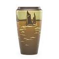 Sara sax 1870  1949 rookwood green vellum vase with seascape cincinnati oh 1910 flame markx1369egvartists cipher 7 12 x 4 14