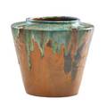 Pewabic early vase blue and green drip glaze on russet ground detroit mi ca 1905 maple leaf pewabic stamp 7 14 x 8