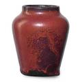 Hugh c robertson 1845  1908 chelsea keramic art works experimental stoneware vase lustrous oxblood glaze and orange peel texture chelsea ma 1880s ckaw stamp 4 14 x 4 12 provenance th
