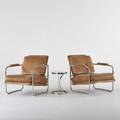 Pace two lounge chairs and one side table italyusa 1980s chromed steel upholstery glass unmarked chairs 30 12 x 28 x 36 side table 17 12 x 12 12 dia