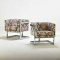 Milo baughman thayer coggin pair of tback lounge chairs high point nc 1970s chromed steel upholstery unmarked 26 x 24 12 x 26