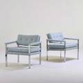 Milo baughman thayer coggin pair of lounge chairs high point nc 1970s chromed steel upholstery unmarked 30 x 28 x 28