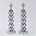 Modern lighting pair of chromed metal stacked ball table lamps 1970s both unmarked 20 34 x 6 14 dia