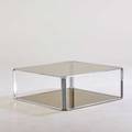 American coffee table 1970s matte chromed steel topaz glass unmarked 16 x 42 x 42