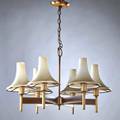Laurel sixarm polished brass chandelier with wood veneer with original glass shades newark nj 1960s sticker label 17 12 x 28 12 dia