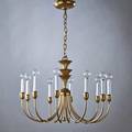 Style of tommi parzinger tenarm polished brass chandelier usa 1950s unmarked to ceiling cap 28 12 x 23 dia