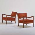 American pair of lounge chairs 1950s sculpted walnut brass velvet unmarked 28 x 25 12 x 28