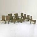 Alulight outdoor set six side chairs two adjustable chaise lounges woven plastic two chairs and two lounges with metal labels chair 34 x 21 x 24 chaise as shown 36 x 26 x 72