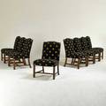 Edward ferrell ltd eight dining chairs usa 1990s stained lacquered wood upholstery labels each 37 x 24 x 29