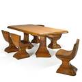 American studio dining table and five chairs usa 1980s laminated and carved oak unmarked chairs 28 12 x 22 12 x 18 table 31 x 43 12 x 83 12