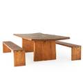 American studio long teak trestle table and two matching benches 20th c unmarked table 32 x 121 x 51 benches 20 x 108 x 14