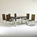 La metal arredo dining table and six side chairs paderno di milano 1960s chromed and enameled steel glass upholstery stamped signature to table table 29 x 47 12 x 34 12 chairs 37 12