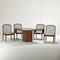 Allen davis stendig dining table and four chairs two arm two sides italyusa 1990s rosewood stained and lacquered beech brass upholstery chairs have manufacturer labels table closed 29