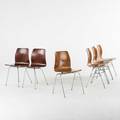 Royal six stacking chairs set of four and two similar 20th c ash chromed steel all marked each 32 x 16 18