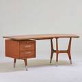 Style of vladimir kagan single pedestal desk usa 1950s walnut brushed metal unmarked 29 x 73 x 42