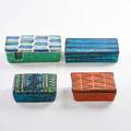 Raymor four lidded stoneware boxes italy 1960s all but one marked largest 2 34 x 8 14 x 4