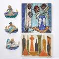 Marcello fantoni and guido gambone five pieces of earthenware two fantoni tiles and three vietri sculptural wall hangings of fishermen in boats italy midlate 20th c all but one marked wall han