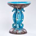Cas vietri seahorse centerpiece italy 1950s glazed terracotta signed cas  sahs fifth avenue  made in italy  318 15 12 x 12 12 dia