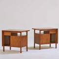 John stuart widdicomb pair of nightstands grand rapids mi 1960s walnut brass decal labels 23 14 x 26 x 16