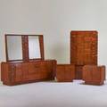 Lane cubist bedroom set two dressers mirror and pair of nightstands alta vista va 1960s walnut matte chromed steel unmarked long dresser 30 x 80 x 21 nightstands 25 x 26 x 17 tall