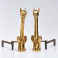 Figural pair of catshaped andirons 1960s both unmarked each 20 x 4 x 16 12