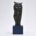 Decorative bronze owl sculpture on wooden base 20th c unmarked 13 x 4 14 x 3 14
