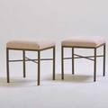 Frederic weinberg pair of stools philadelphia pa 1950s enameled steel canvas upholstery labels 18 12 x 17 x 17