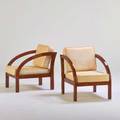 Paul frankl pair of d lounge chairs usa 1920s lacquered hardwood silk upholstery unmarked 32 x 24 12 x 32