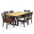Paul frankl dining table and six chairs twoarm four side grand rapids mi 1940s lacquered cork and mahogany upholstery stenciled numbers to table chairs unmarked table 29 x 72 x 42 tw