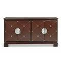 Grosfeld house cabinet usa 1950s stained and lacquered mahogany tooled leather glass acrylic unmarked 34 x 66 x 21