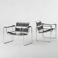 Marcel breuer pair of wassily chairs 20th c chromed steel stitched leather 28 x 32 x 28