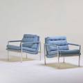 Selig pair of lounge chairs usa 1960s polished aluminum upholstery unmarked 29 x 27 x 30