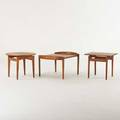 Jens risom design coffee table and two side tables usa 1960s walnut manufacturer labels jens risom design inc coffee table 20 x 25 12 x 26 12 round side table 21 x 26 dia side table